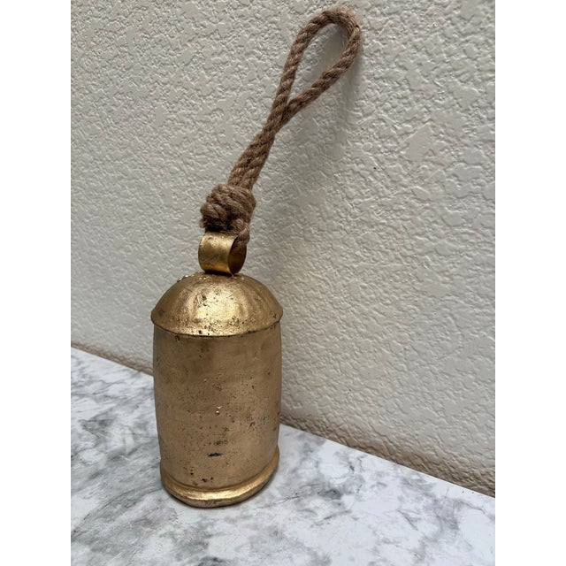 Vintage Large Rustic Cowbell With Rope Handle For Sale - Image 4 of 7