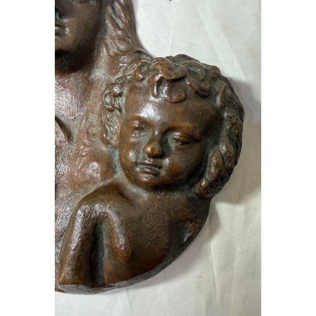 Antique A. Wallrae Thick Heavy Cast Bronze Religious Baby Jesus Mary Wall Plaque For Sale - Image 4 of 13