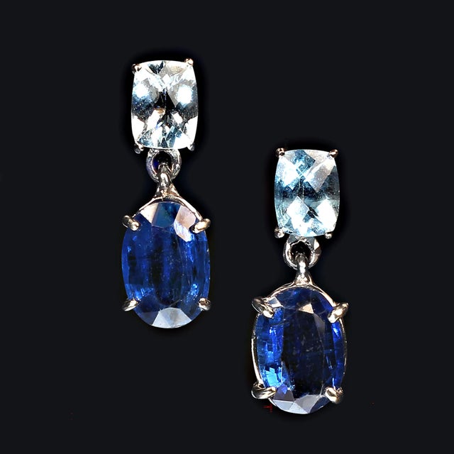 Awesome Aquamarine Ovals and Blue Kyanite in 14k White Gold Earrings - 2 Pieces For Sale - Image 4 of 6