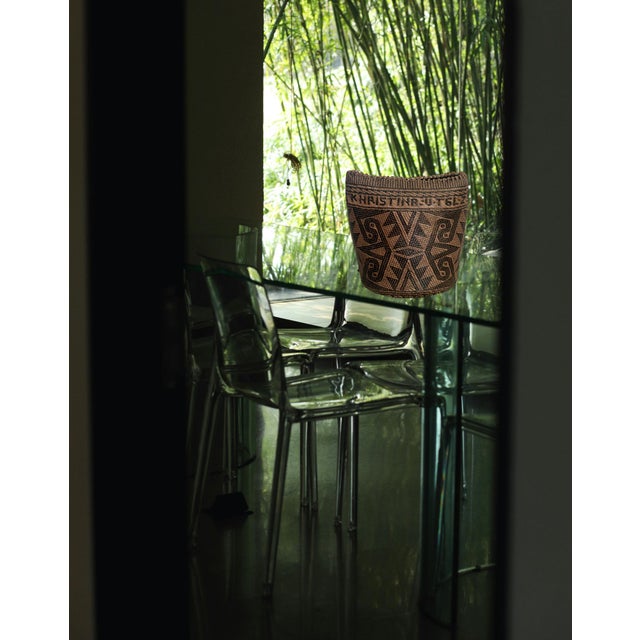 Tan 1973 Hand Woven Rattan Basket, Tote, Backpack, Borneo - Indonesia, Signed and Dated For Sale - Image 8 of 14