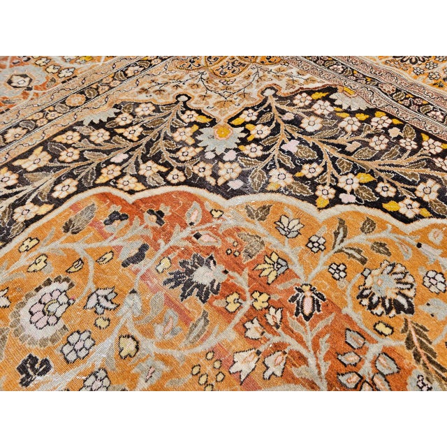 Antique Persian Tabriz Rug, Hand-Knotted Wool, Haji Jalili Style Floral Pattern, Coral & Brown, 11x14 For Sale - Image 11 of 13