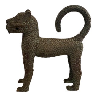 African Large Royal Benin Kingdom Bronze Leopard 17.5" H Nigeria For Sale