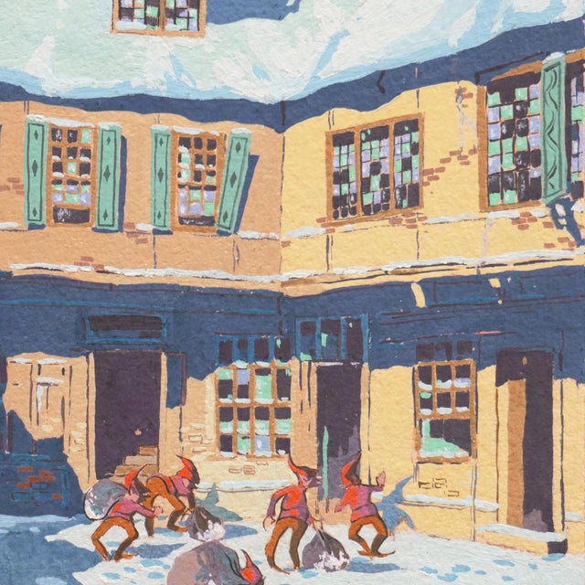 Blue Elves, Christmas Village on a Starry Night' by James March Phillips, San Francisco Post-Impressionist For Sale - Image 8 of 8