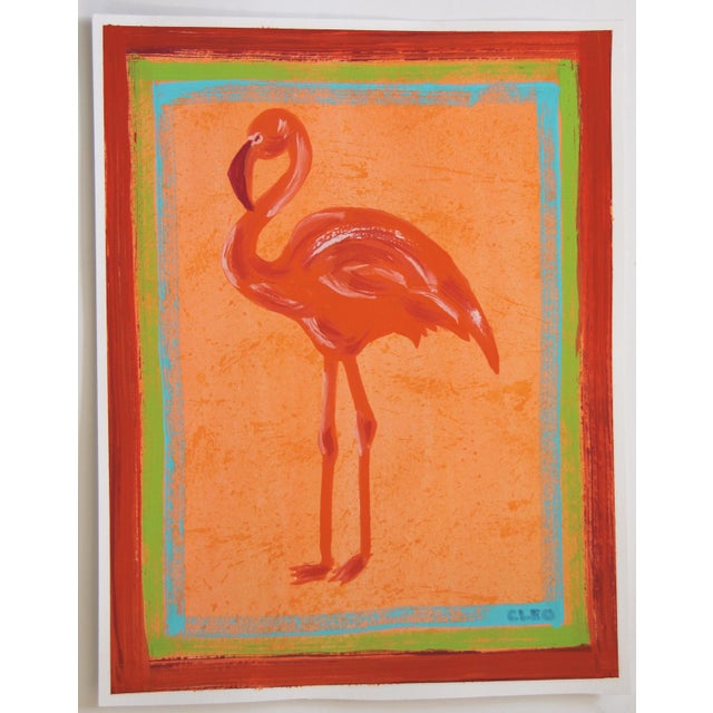 Cleo Plowden Flamingo Bird Portrait Orange Tropical Minimalism Art Deco Pop Art Americana Original Painting by Cleo Plowden For Sale - Image 4 of 4