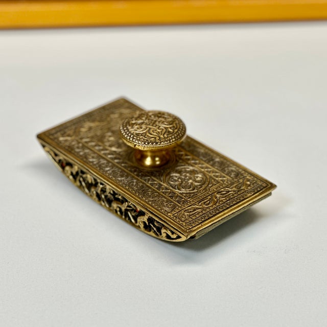 2010s Tiffany Studios New York 1646 Venetian Bronze Blotter Rocker Paperweight Desk For Sale - Image 5 of 18