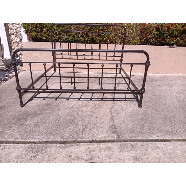 Metal 1990s King Size Headboard Footboard and Rails Black Metal Bed Frame For Sale - Image 7 of 8