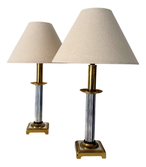Neoclassical Mixed Metal Table Lamps, France, 1970s, Set of 2