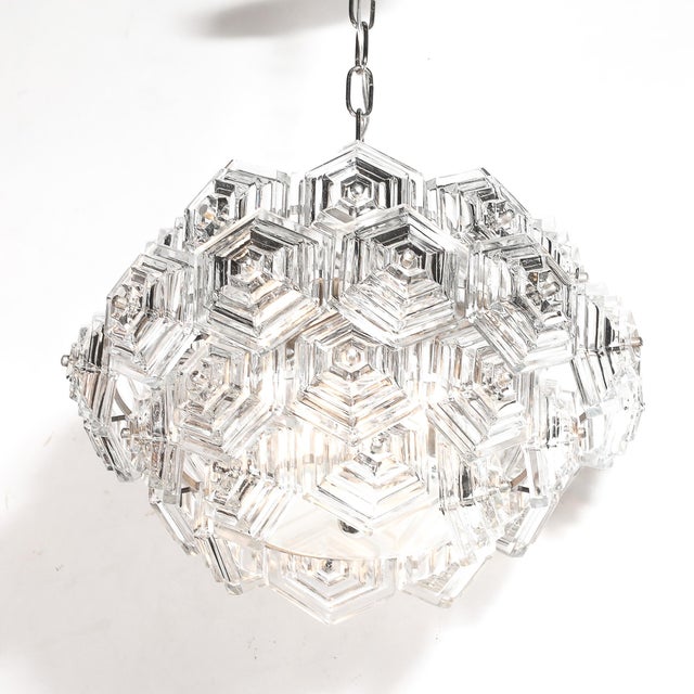 Mid-Century Hexagonal Prism & Frosted Glass Diffuser Chandelier by Veb Ebersbach For Sale In New York - Image 6 of 18