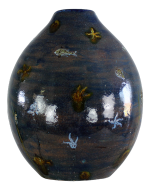 Round Shaped Decorative Vase in Blue Ceramic by Angelo Ungania, 1940s