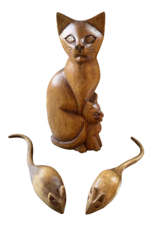 1970s When the Cats Away the Mice Will Play - 3 Piece Handcarved Set**