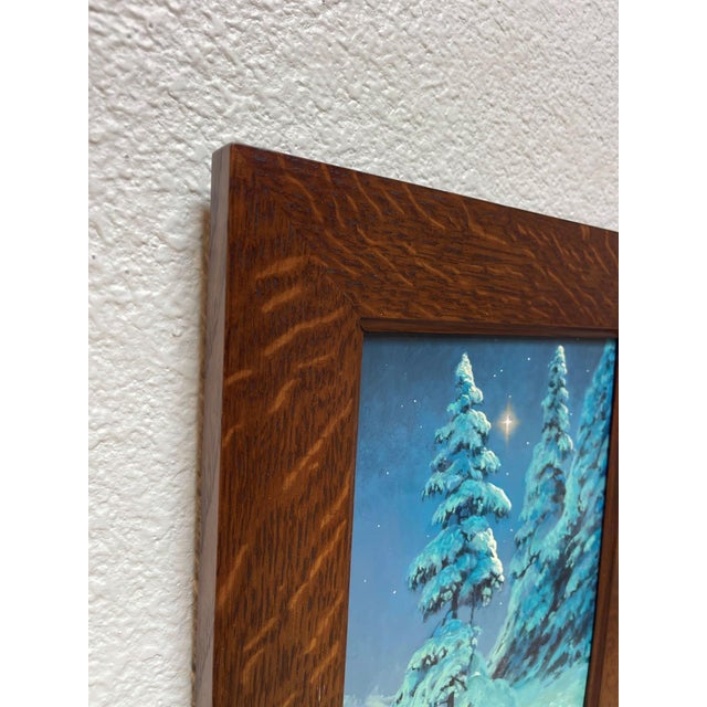 Contemporary Oh Night Divine, Luke 2:1-20 by Thomas Kegler | Oil on board Night scene with snow-covered trees and a star. For Sale - Image 3 of 5