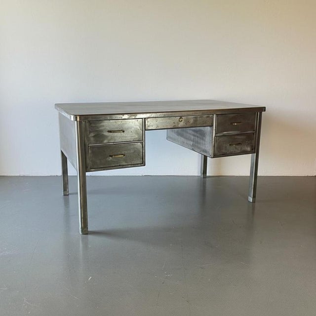 Vintage Polished Double Pedestal Steel Desk For Sale - Image 10 of 10
