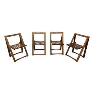 Mid-Century Modern Slatted Walnut Folding Dining Chairs - Set of 4 For Sale