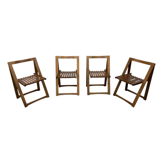 Mid-Century Modern Slatted Walnut Folding Dining Chairs - Set of 4 For Sale