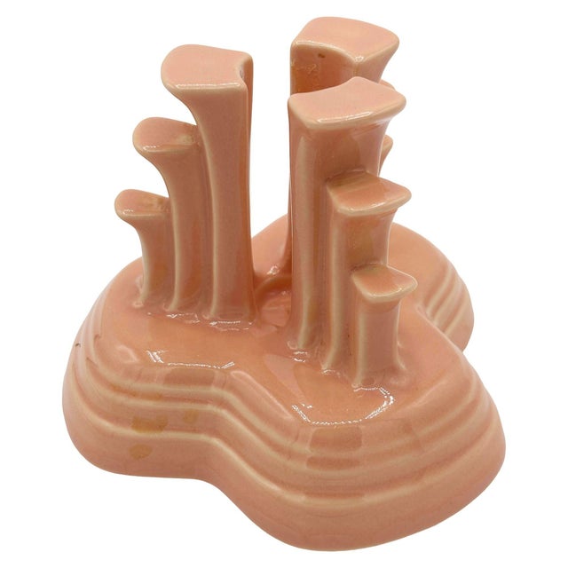 Ceramic 1940s Art Deco Apricot Peach Tripod Pyramid Candleholder by Fiesta Ware, Pair For Sale - Image 7 of 10