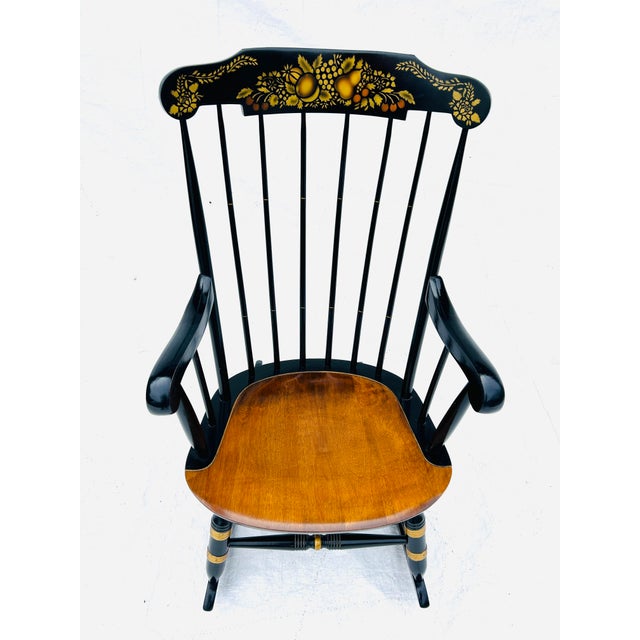Nichols & Stone black stenciled rocking chair. Makers mark; Nichols & Stone, c.1980s