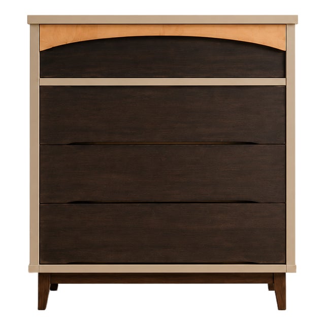 Refinished Mid-Century Modern 4-Drawer Chest in Sculpted Clay & Dark Walnut For Sale