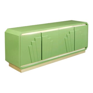 1970's Deco Emerald Green Hexagonal Lacquered Credenza For Sale