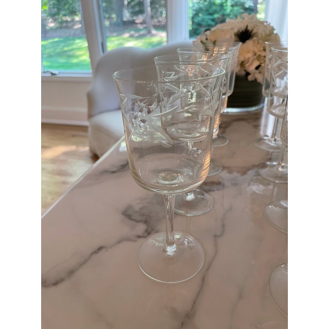 1950s Set of 8 Vintage Etched Crystal Wine Glasses For Sale In New York - Image 6 of 12