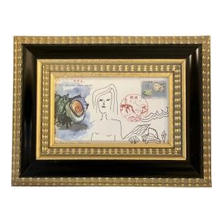 Contemporary Original Judy Henn Abstract Ink Drawing/Collage “First Day Shell Collecting” Framed For Sale