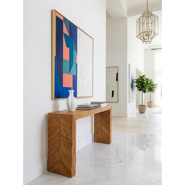Vintage Pencil Rattan Chevron Waterfall Console Table For Sale In West Palm - Image 6 of 11