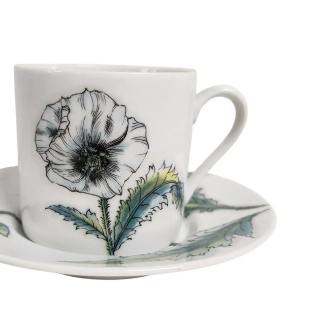 Late 20th Century Taste Setter Collection Botanical Poppy Demitasse Cups & Saucers — Set of 4, Garden-Inspired Floral Porcelain For Sale - Image 5 of 9