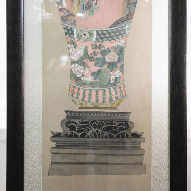 Set of Framed Four Chinese Paintings of Vases Hand-Painted Decorative Wall Art For Sale - Image 9 of 18