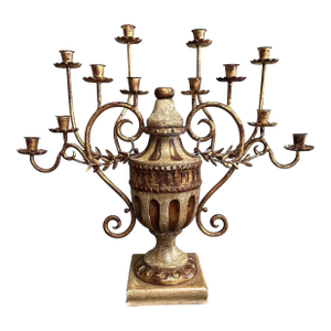 Grand Italian 12-Light Gilded Tole Candelabrum Urn