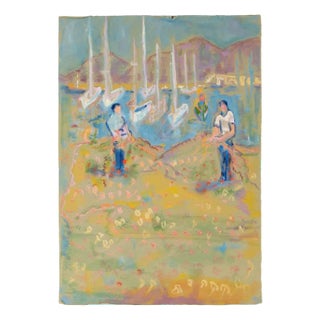 Sirio Pellegrini, Fishermen at the Nets, Mixed Media, 1970s For Sale