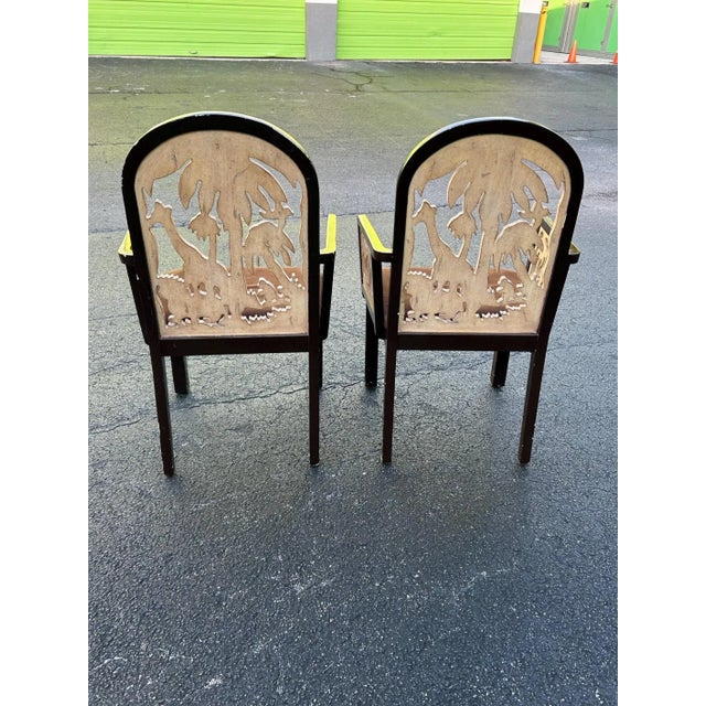 I cannot find and have never seen these cool armchairs. The chairs are solid wood and the arms and backs have animal and...