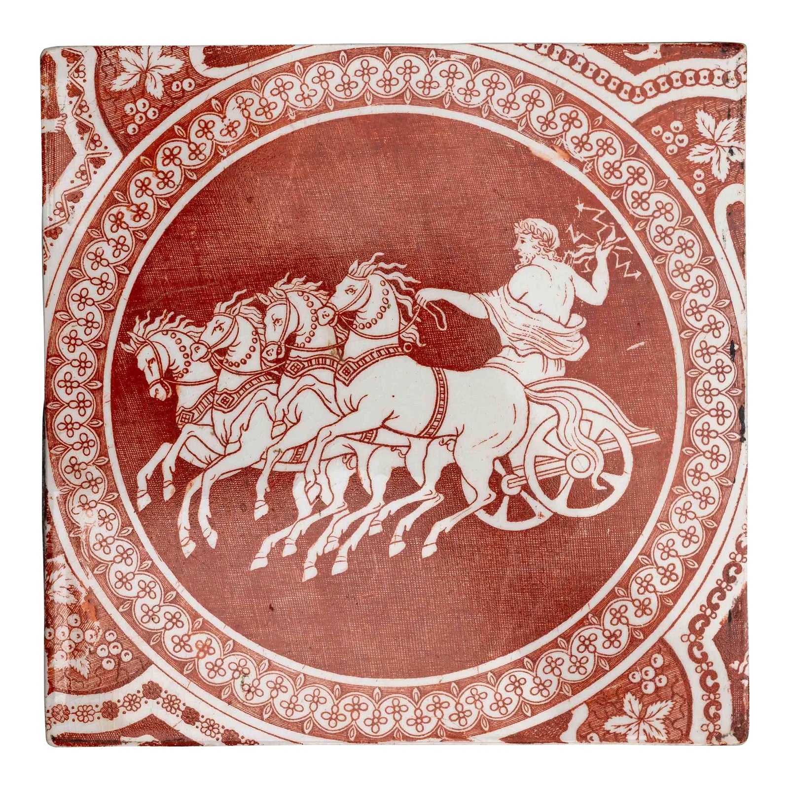Early 19th Century Spode Red Greek Pattern Tile | Chairish