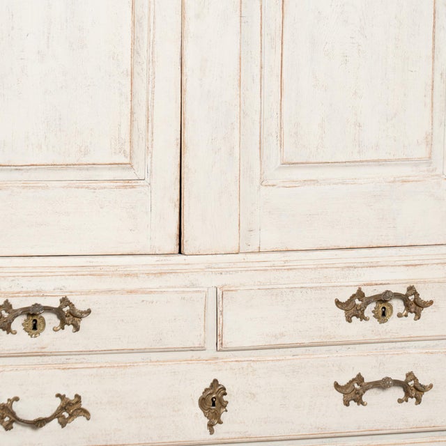 18th Century Large Swedish Pine Wedding Cabinet Painted White For Sale - Image 11 of 15