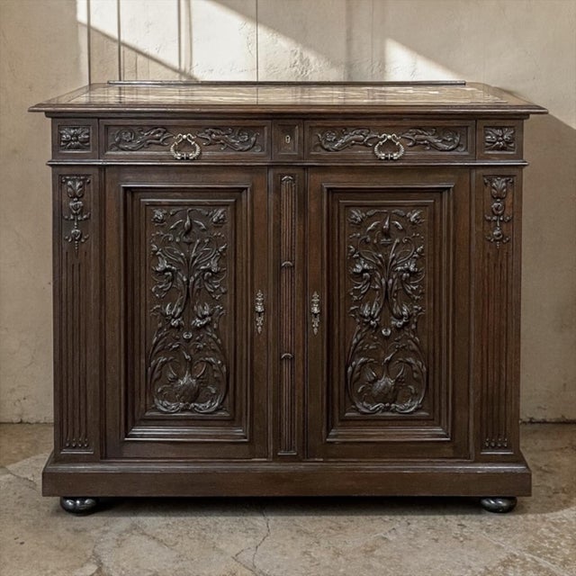 French 19th Century French Henri II Renaissance Revival Walnut Marble Top Buffet For Sale - Image 3 of 15
