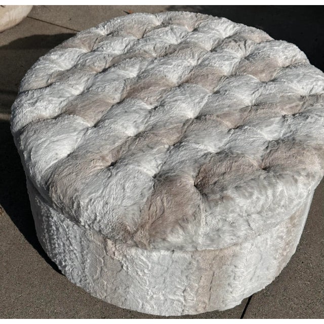 Randy Esada Designs for Prospr Modern Designer Faux Rabbit Fur Round Ottoman Pouf by Randy Esada Designs For Sale - Image 4 of 6