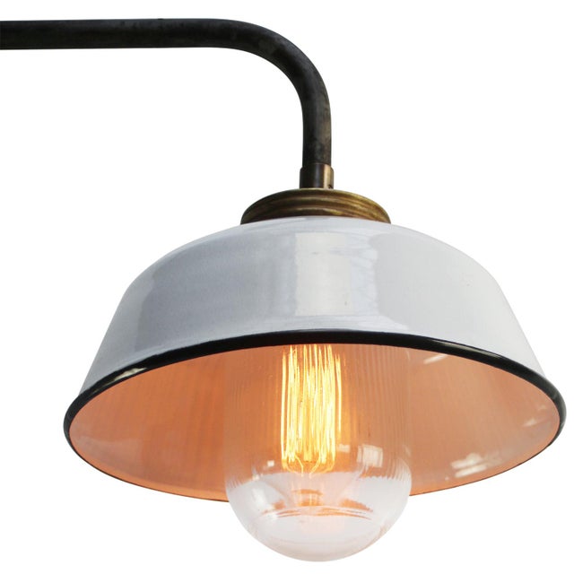 Mid-Century Modern Vintage Industrial Brass and Clear Striped Glass Wall Light For Sale - Image 3 of 6