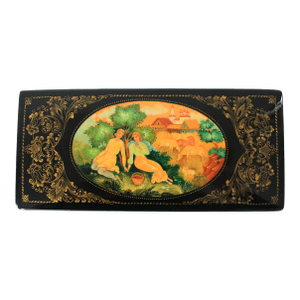 Vintage Russian Hand-Painted Papier-Mâché Lacquer Trinket Box