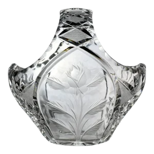 Cut Crystal Floral Etched Bowl Basket With Handle