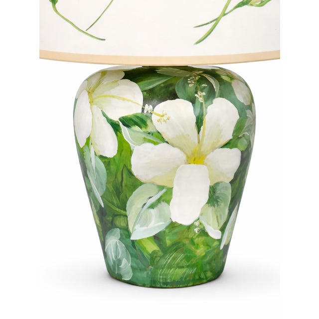 Vintage Hand-Painted Magnolia Floral Table Lamp With Painted Shade For Sale - Image 4 of 13