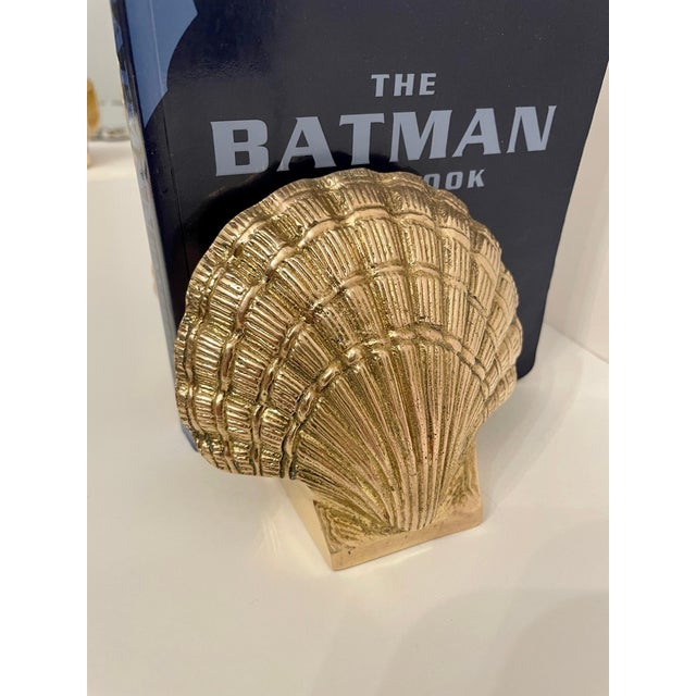 Brass Scallop Or Clam Shell Seashell Bookends - A Pair For Sale - Image 10 of 11