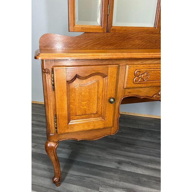 Brown Vintage French Dressing Table with Mirror in Oak For Sale - Image 8 of 12