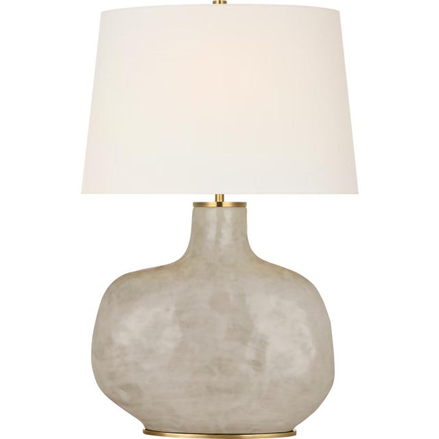 Transitional Kelly Wearstler by Visual Comfort Signature Beton Medium Table Lamp in Antiqued White with Linen Shade For Sale - Image 3 of 3