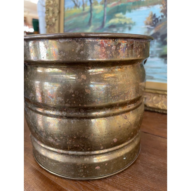 Possibly Antique Brass Toned Decorative Bucket With Side Handles - Vintage Container Possibly Planter For Sale - Image 9 of 10