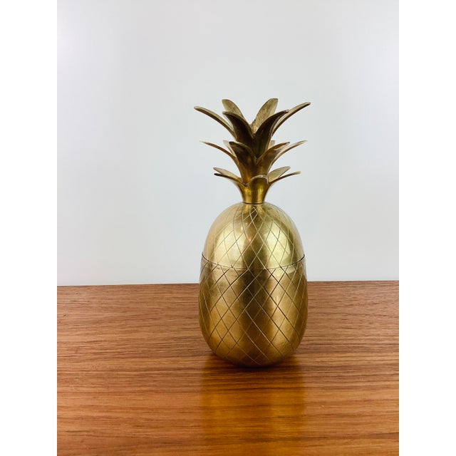 Hollywood Regency Vintage 1970s Hollywood Regency Brass Pineapple Container Vessel / Candlestick For Sale - Image 3 of 4