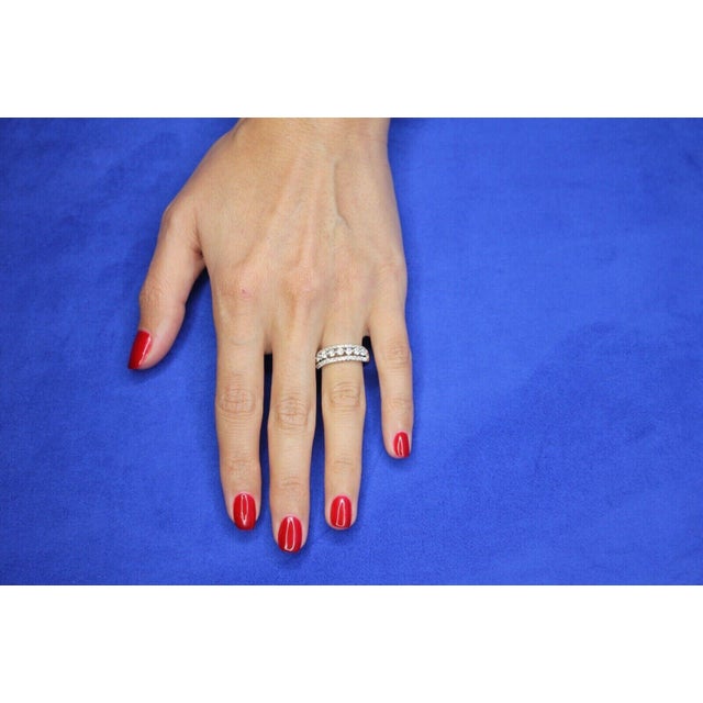Metal Brilliant White Diamond Three Row Pave Set Cocktail Statement Fashion Wedding Band, Size 7 For Sale - Image 7 of 10