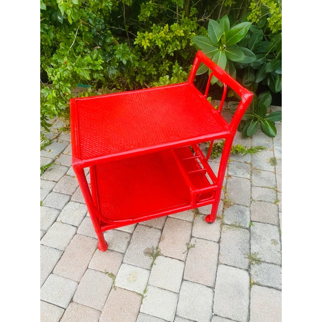 1980s South Beach Bamboo & Rattan Bar Cart For Sale In Miami - Image 6 of 12