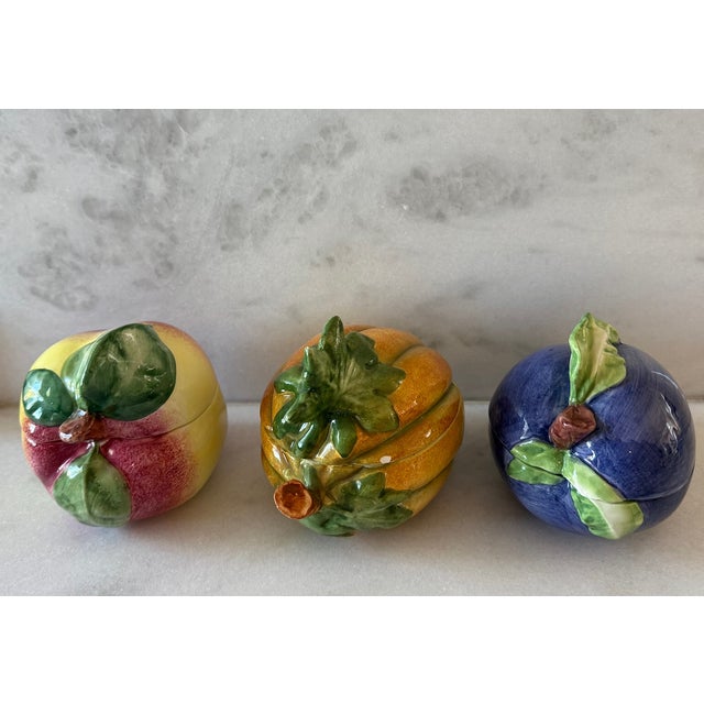 Mediterranean Set of 3 Italian Lidded Fruit Dishes For Sale - Image 3 of 13