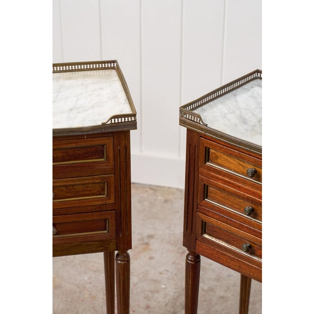Pair of Louis XVI Style Side Tables With Marble Tops For Sale - Image 13 of 15