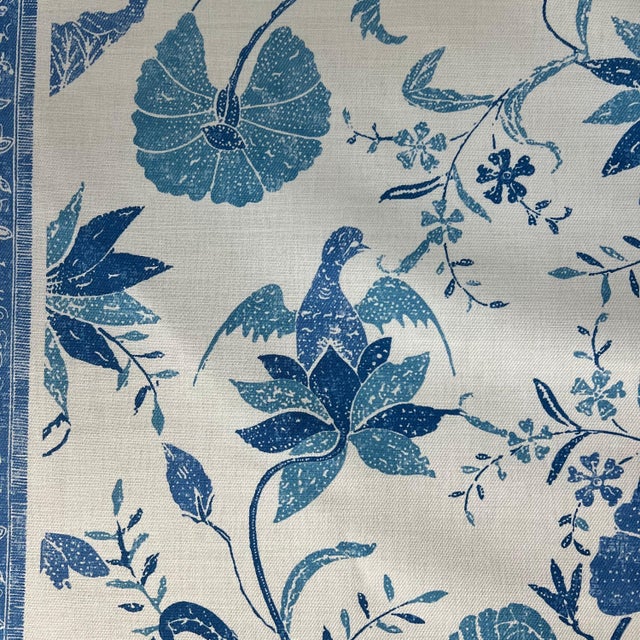 14.63 yards Brunschwig & Fils “Batik” with border in “Pacific” colorway // heavy cotton upholstery decorator fabric // decorator fabric For Sale - Image 9 of 9