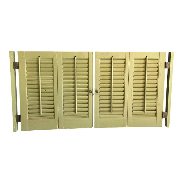 Vintage Green Louvered Wood Shutters – A Pair For Sale