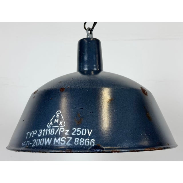 Metal Industrial Dark Blue Enamel Pendant Lamp from Emax, 1960s For Sale - Image 7 of 17